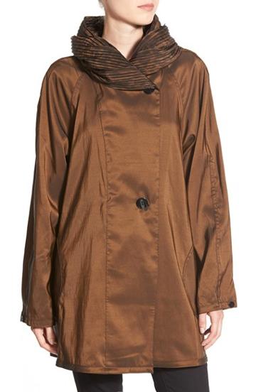 Women's Mycra Pac Designer Wear 'mini Donatella Leopard' Reversible Pleat Hood Packable Travel Coat - Brown