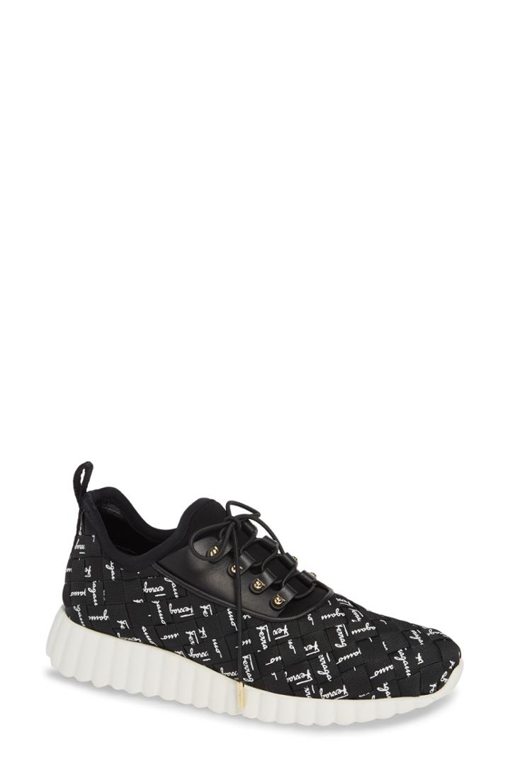 Women's Salvatore Ferragamo Woven Logo Sneaker C - Black