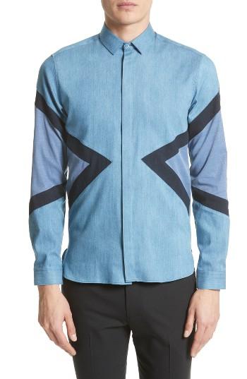 Men's Neil Barrett Modernist Retro Pieced Chambray Shirt
