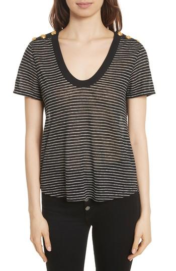 Women's Veronica Beard Samira Epaulet Linen Tee - Black