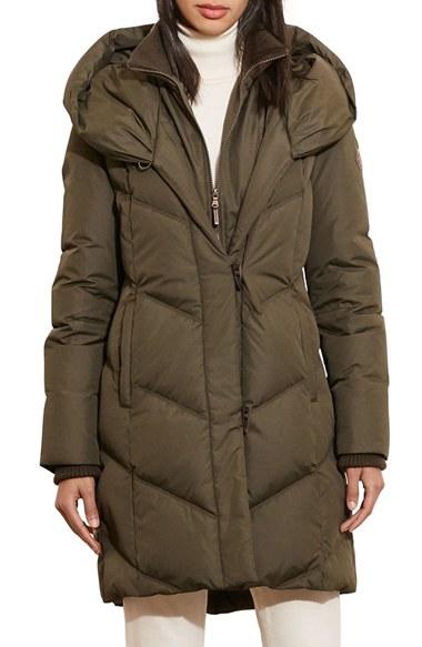 Women's Lauren Ralph Lauren Quilted Hooded Coat With Knit Trim - Green