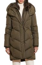 Women's Lauren Ralph Lauren Quilted Hooded Coat With Knit Trim - Green