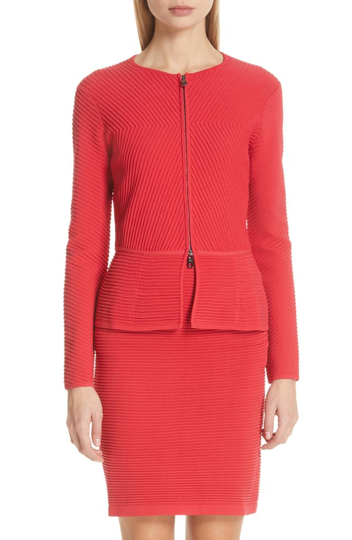 Women's Emporio Armani Rib Knit Peplum Jacket Us / 38 It - Red