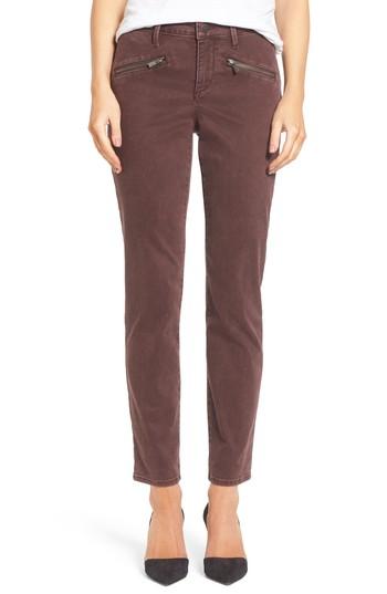 Women's Nydj Zip Detail Skinny Chinos - Burgundy