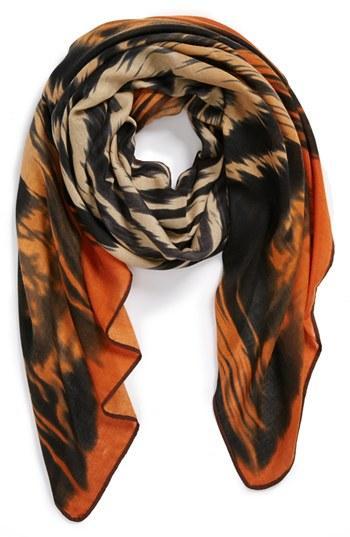 Roffe Accessories Ombre Zebra Print Scarf Womens Tan/ Black/ Burnt Orange One Size