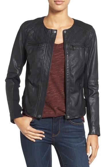 Women's Caslon Collarless Leather Jacket