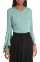 Women's Milly Michelle Bell Sleeve Stretch Silk Blouse - Blue