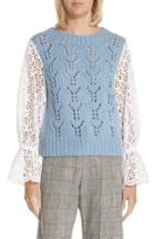 Women's Sea Eyelet Sleeve Wool Blend Sweater - Blue