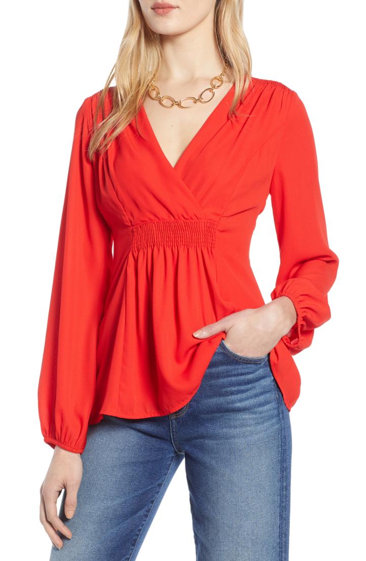Women's Halogen Faux Wrap Top - Red