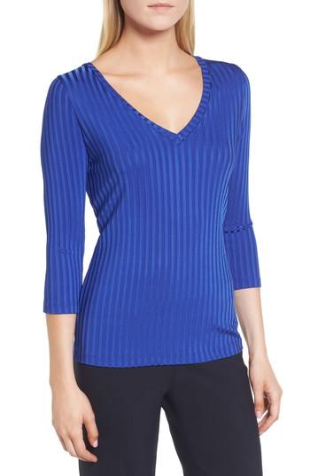 Women's Boss Etrica V-neck Ribbed Top - Blue