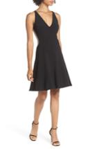 Women's Xscape Deep V-neck Skater Dress - Black