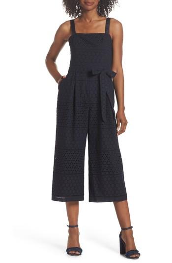 Women's Eliza J Ribbon Strap Cotton Jumpsuit - Blue