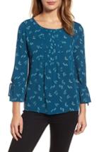 Women's Caslon Printed Tie Sleeve Blouse - Blue/green