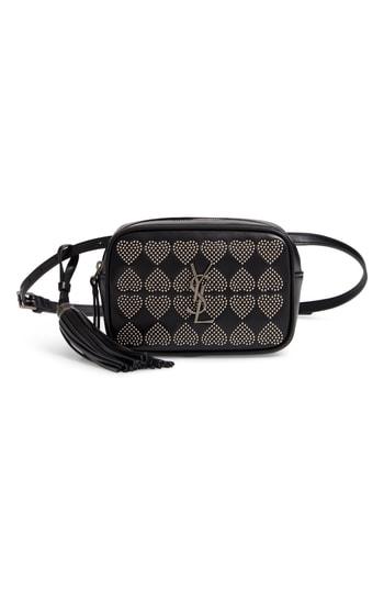 Saint Laurent Micro Lou Stud Hearts Calfskin Leather Belt Bag - Black