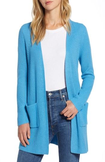 Women's Halogen Long Ribbed Cardigan, Size - Blue
