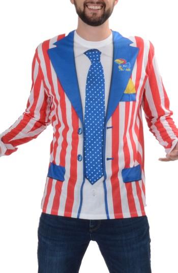 Men's Faux Real College Sports Suit & Tie Costume T-shirt, Size - Red