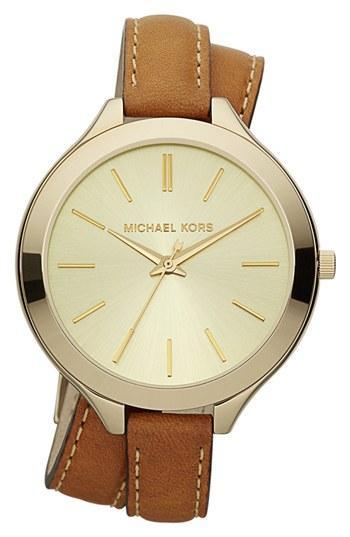 Michael Kors Double Wrap Leather Strap Watch,