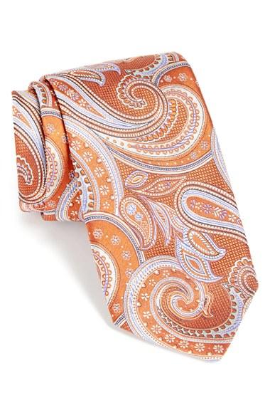 Men's David Donahue Paisley Silk Tie, Size - Orange