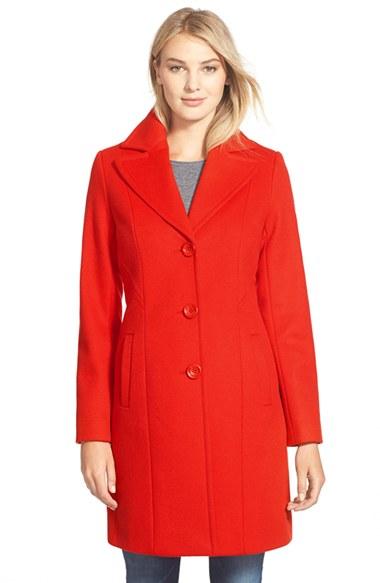 Women's Kristen Blake Single Breasted Wool Blend Coat - Red