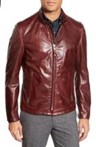 Men's Schott Nyc 'casual Cafe Racer' Slim Fit Leather Jacket - Red