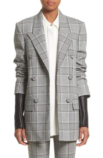 Women's Alexander Wang Leather Sleeve Check Blazer - Black