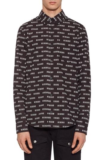 Men's Versus Versace Logo Print Woven Shirt Eu - Black