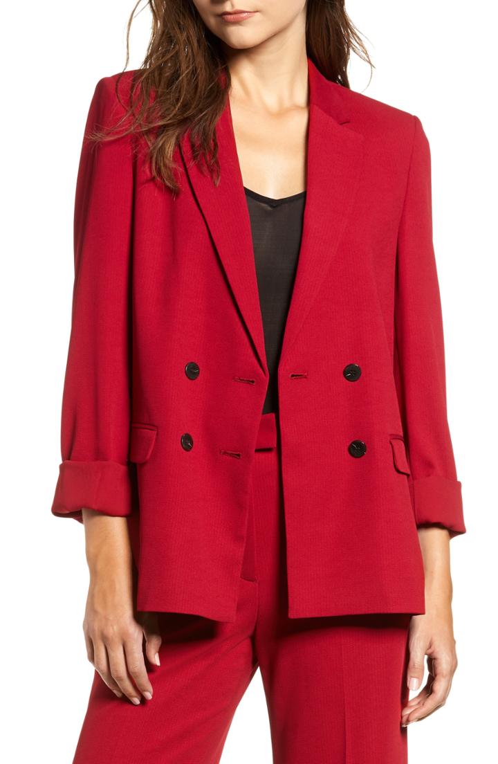 Women's Topshop Slouch Suit Blazer Us (fits Like 2-4) - Burgundy