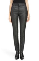 Women's Saint Laurent Metallic Stretch Wool Slim Pants Us / 38 Fr - Black
