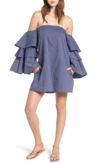 Women's Faithfull The Brand Phi Phi Ruffle Sleeve Off The Shoulder Dress - Blue