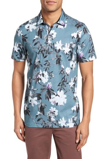 Men's Ted Baker London Scruff Trim Fit Floral Print Polo (m) - Blue/green