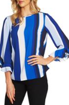 Women's Cece Bold Escape Stripe Ruffle Cuff Top - Blue