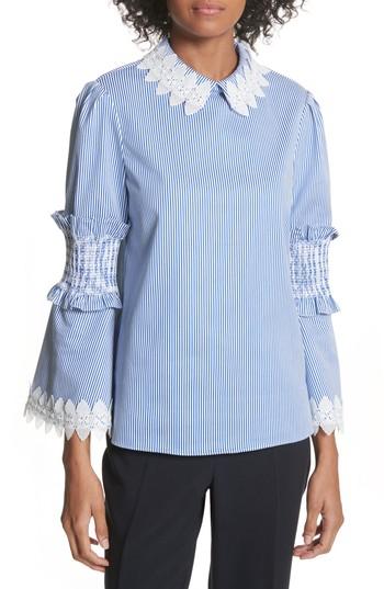 Women's Ted Baker London Stripe Ruffle Sleeve Shirt - White