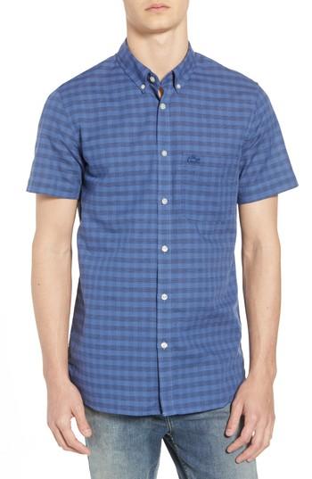 Men's Lacoste Slim Fit Check Cotton & Linen Sport Shirt - Blue
