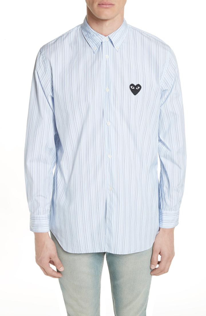 Men's Comme Des Garcons Play Stripe Woven Shirt - Blue