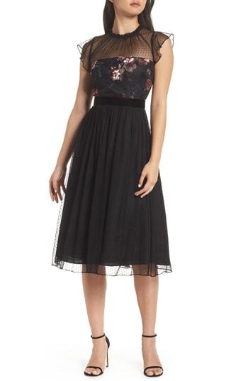 Women's Adrianna Papell Print Detail Tulle Dress - Black
