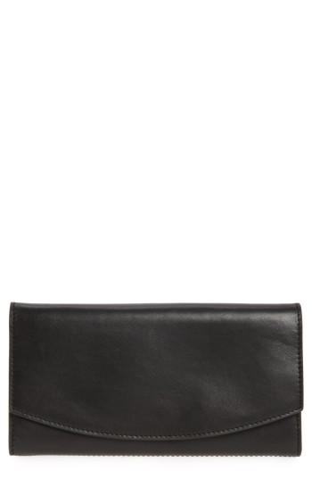 Women's Skagen Leather Continental Flap Wallet - Black