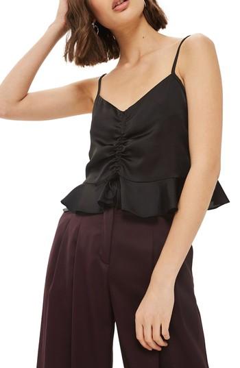 Women's Topshop Ruby Ruched Satin Camisole Top Us (fits Like 6-8) - Black