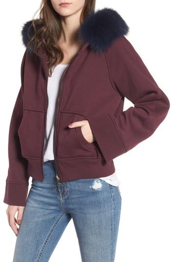 Women's Bagatelle The Luxe Hooded Jacket With Genuine Fox Fur Trim - Burgundy