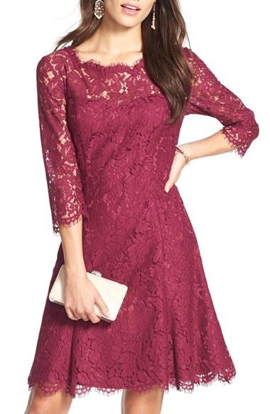 Petite Women's Eliza J Lace Fit & Flare Dress P - Purple