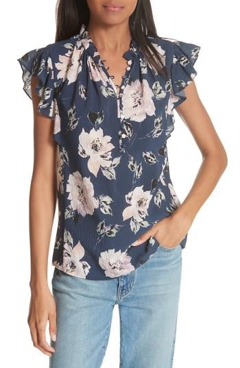 Women's Rebecca Taylor Magnolia Ruffle Silk Blend Blouse - Blue