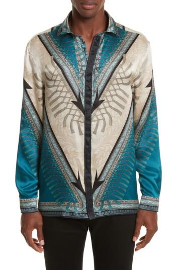 Men's Versace Collection Filigreed Sport Shirt Eu - Blue