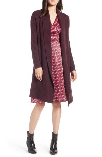 Women's Halogen Long Ribbed Cashmere Cardigan /small - Burgundy