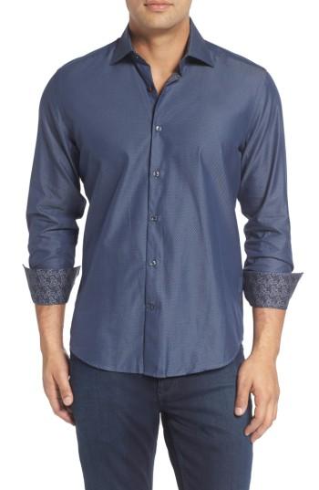 Men's Stone Rose Slim Fit Diamond Jacquard Sport Shirt (s) - Blue