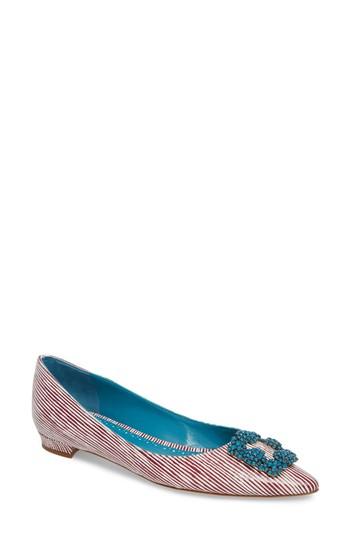 Women's Manolo Blahnik Hangisi Jewel Buckle Flat Us / 40eu - Pink