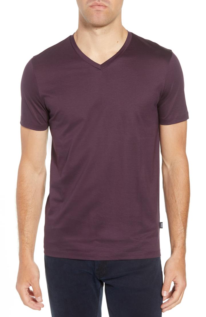 Men's Boss Teal Slim Fit V-neck T-shirt, Size - Purple