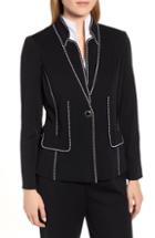 Women's Ming Wang Contrast Jacquard Sweater Jacket - Black