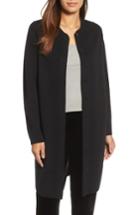Women's Eileen Fisher Mandarin Collar Merino Wool Cardigan, Size - Black