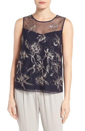 Women's T Tahari Harla Embroidered Shell - Blue