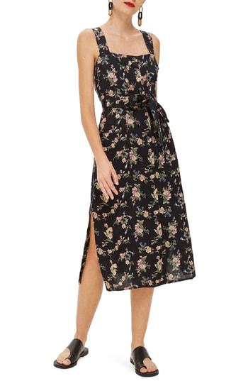 Women's Topshop Floral Pinafore Midi Dress Us (fits Like 0) - Black