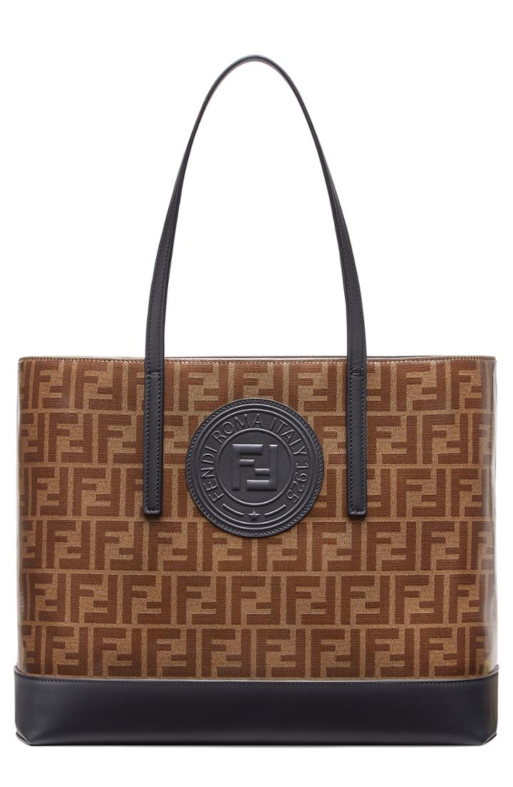 Fendi Vetrificato Logo Canvas Shopper - Brown